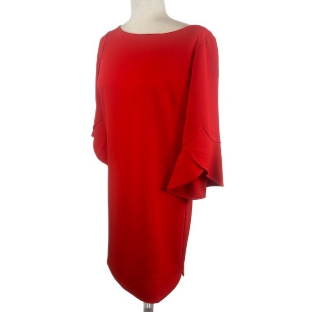 Vince Camuto Sheath Midi Dress Women's Size 10 Red Bell Sleeve